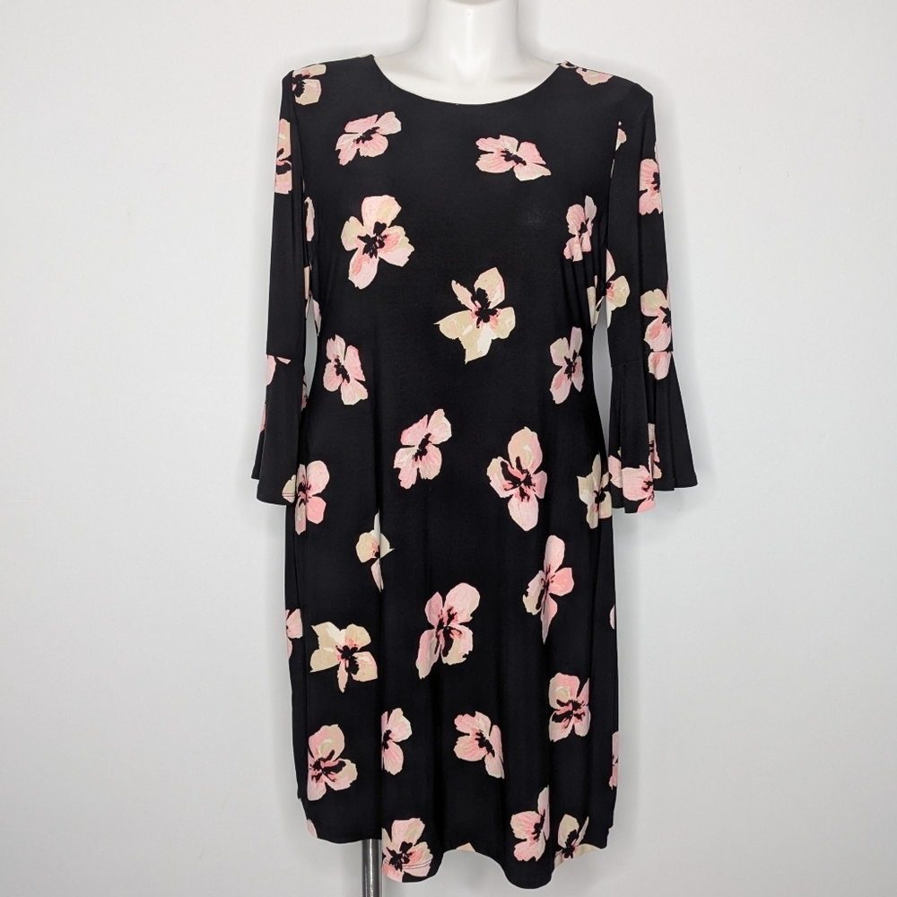 Tommy Hilfiger Black Pink Floral Bell Sleeve Dress 16